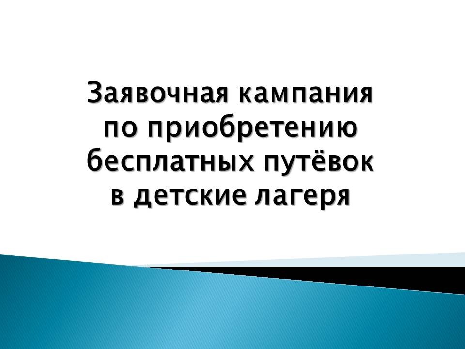 Заявочная кампания по приобретение бесплатных путёвок в детские лагеря.